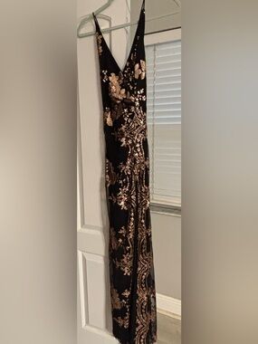 Simple Black Maxi Skirt with Gold Sequin Embroidery